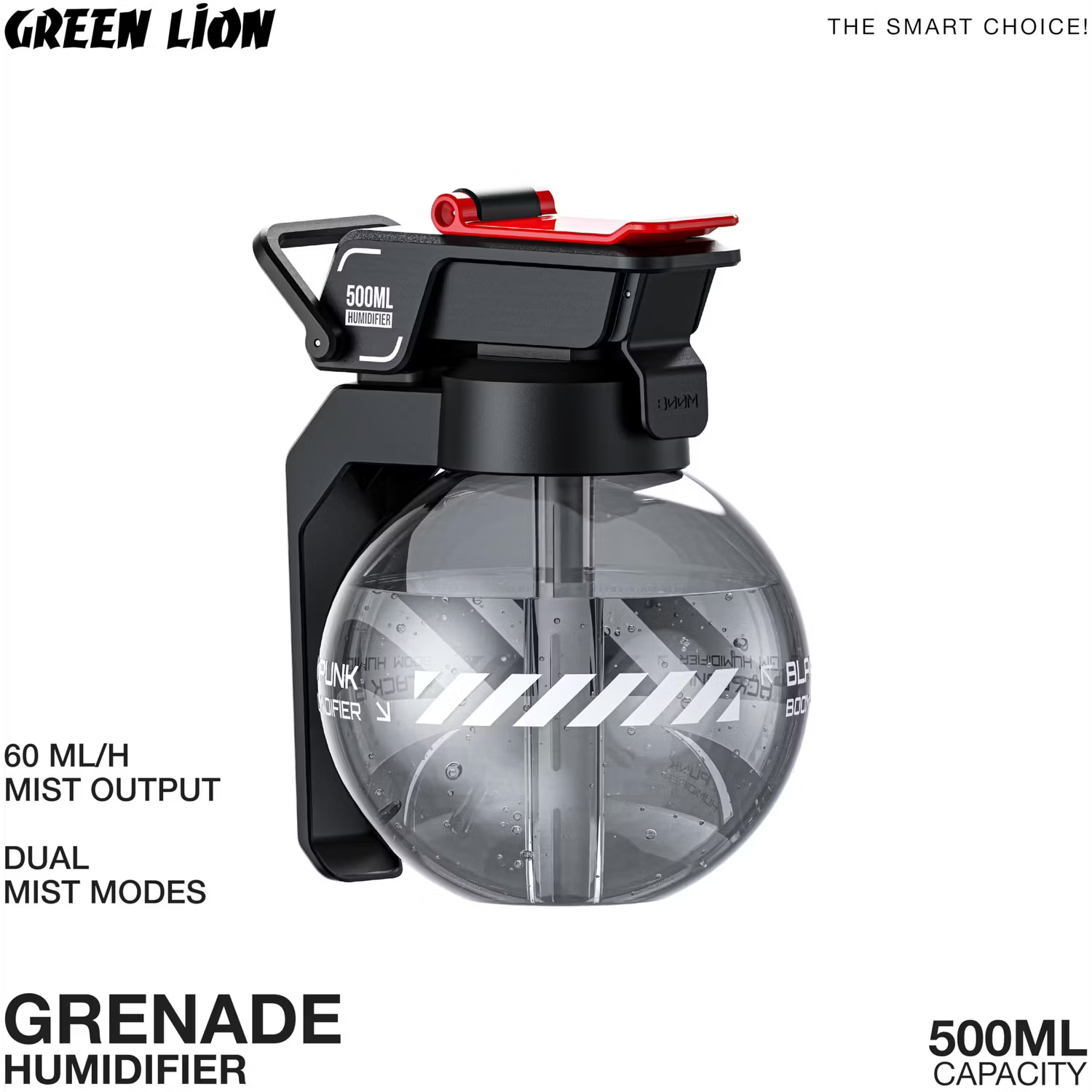 A Photo Of Green Lion Humidifier GNGRNDHUMBK - 500mL, Dual Mist, Black