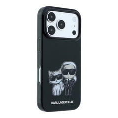 A Photo Of Karl Lagerfeld MagSafe iPhone 18 Pro Black IML Karl & Choupette Sketch Case