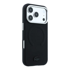 A Photo Of Lacoste MagSafe Black PU Leather Hard Case for iPhone 18 Pro/18 Pro Max with Petit Pique Embossed