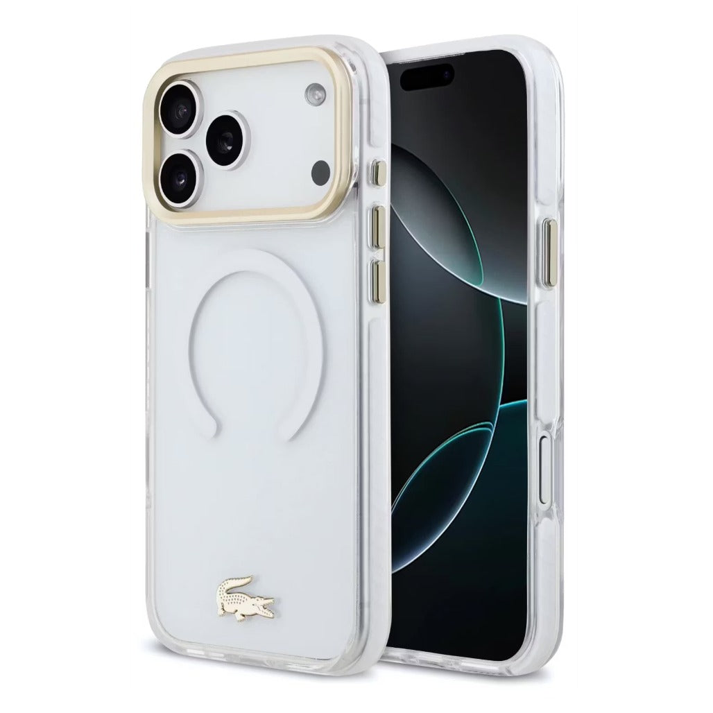 A Photo Of Lacoste Magsafe IML Shockproof Hard Case With Glossy Finish & Gold Logo For iPhone 18 Pro/18 Pro Max