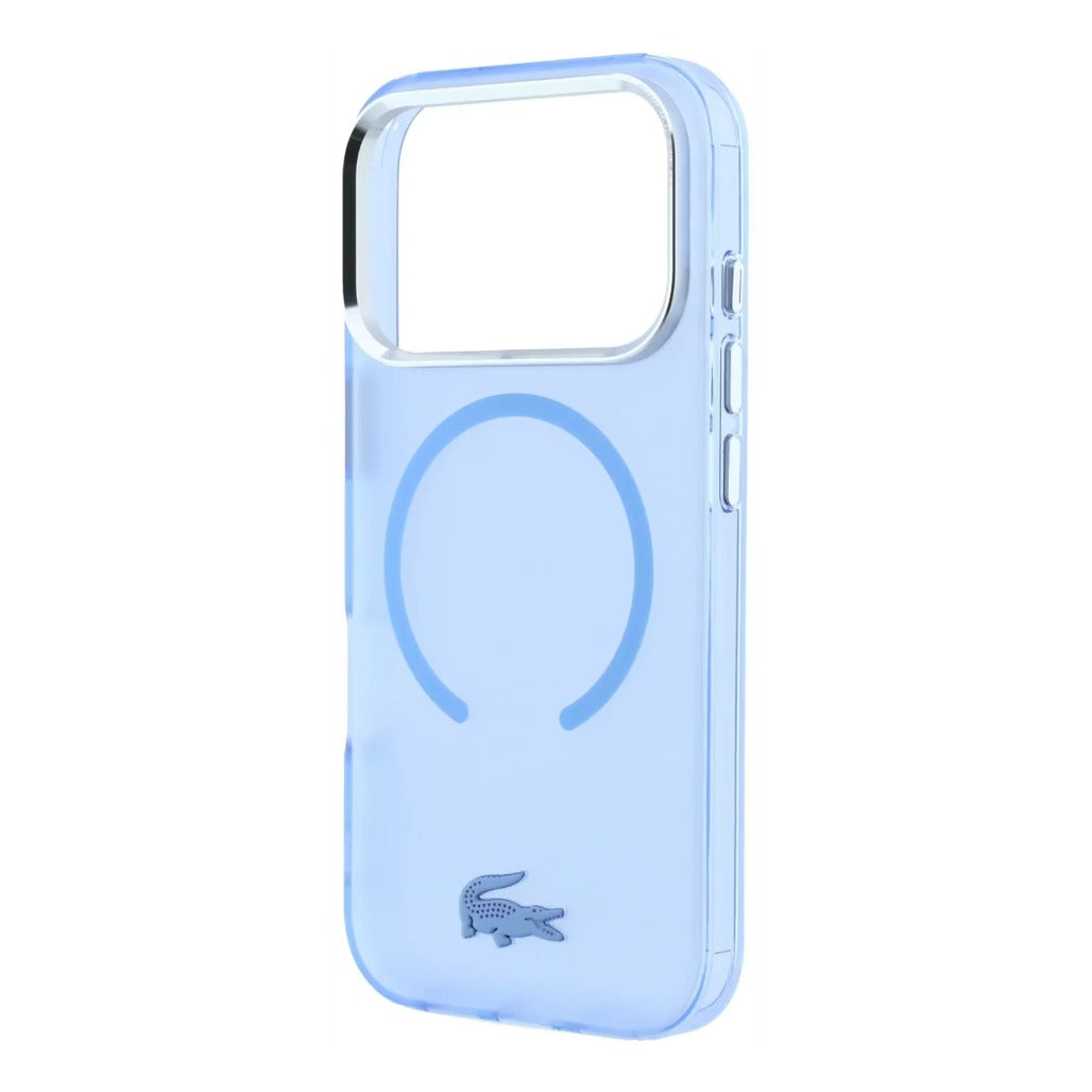 A Photo Of Lacoste iPhone 18 Pro Max MagSafe Case IML Blue Matte Frosted Finish Hard Cover, Scratch Resistant