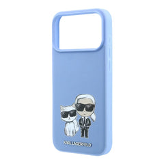 A Photo Of Karl Lagerfeld iPhone 18 Pro/18 Pro Max MagSafe Blue Smooth PU Karl & Choupette Bodies Sketch Hard Cover