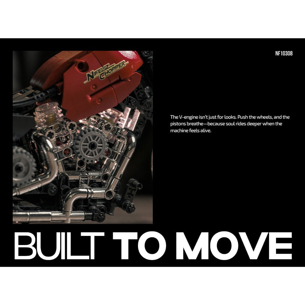 A Photo Of Nifeliz Chopper Motorcycle Building Set - 572 Pieces - NF10308