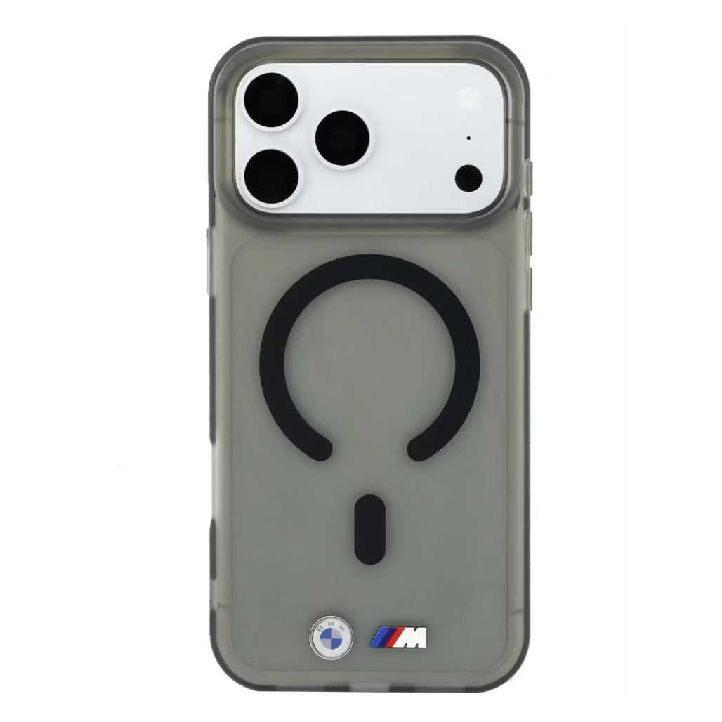A Photo Of BMW MagSafe iPhone 18 Pro Max Case Black IML Frosted Hard Cover with Metal Logos