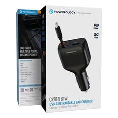 A Photo Of Powerology Car Charger Cyber PCCSR027BK - 81W USB-C Retractable, Black