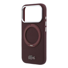 A Photo Of Lacoste iPhone 18 Pro/18 Pro Max Burgundy MagSafe Case with Iconic Petit Pique Hard Case & 360° Rotating Ring Stand
