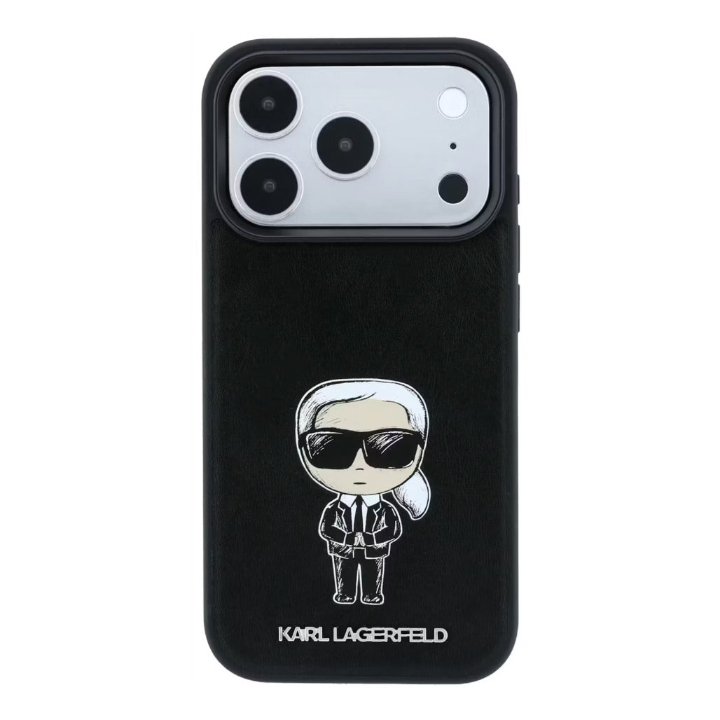 A Photo Of Karl Lagerfeld MagSafe iPhone 18 Pro Black Smooth PU Ikonik Sketch Hard Cover