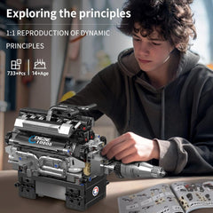 A Photo Of Mould King Motorized British Luxury V12 Engine Building Toy Set - 733 Pieces - 10205