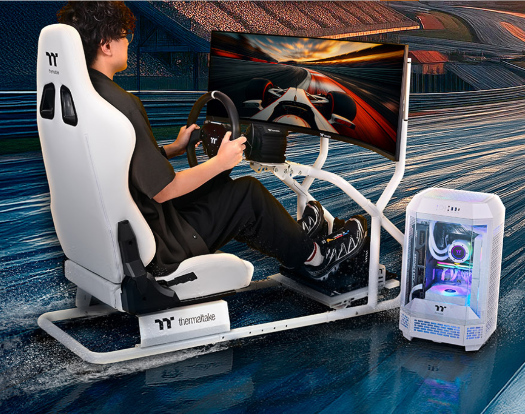 A Photo Of Thermaltake GR300 Racing Simulator Cockpit Bundle - Monitor Mount + Keyboard & Mouse Tray + Sim Rig Floor Mat