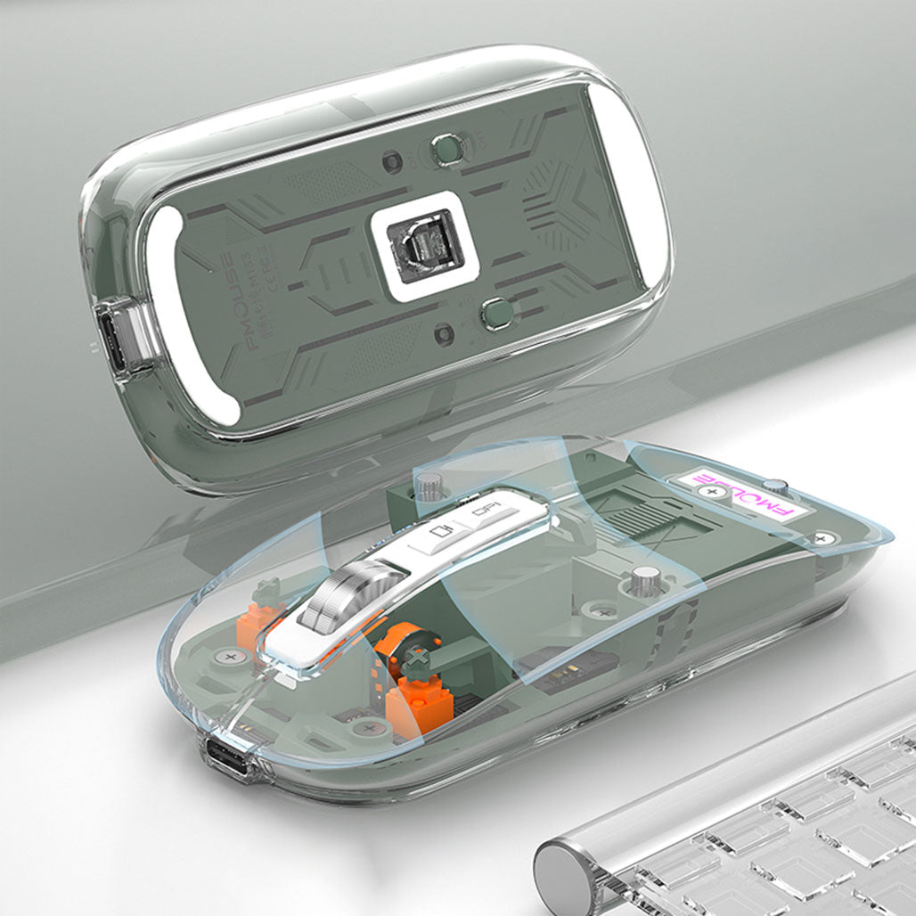 A Photo Of Wireless mouse FMOUSE M133 Bluetooth and USB 2.4G connection unique transparent design with DPI up to 2400
