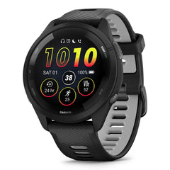 A Photo Of Garmin Forerunner 265 - 010-02810-10 - Black Bezel and Case with Black/Powder Gray Silicone Band