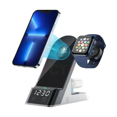 A Photo Of Green 6-in-1 Wireless Charger 15W with LED Display & Alarm Clock | Black | GN6IN1WFCBK