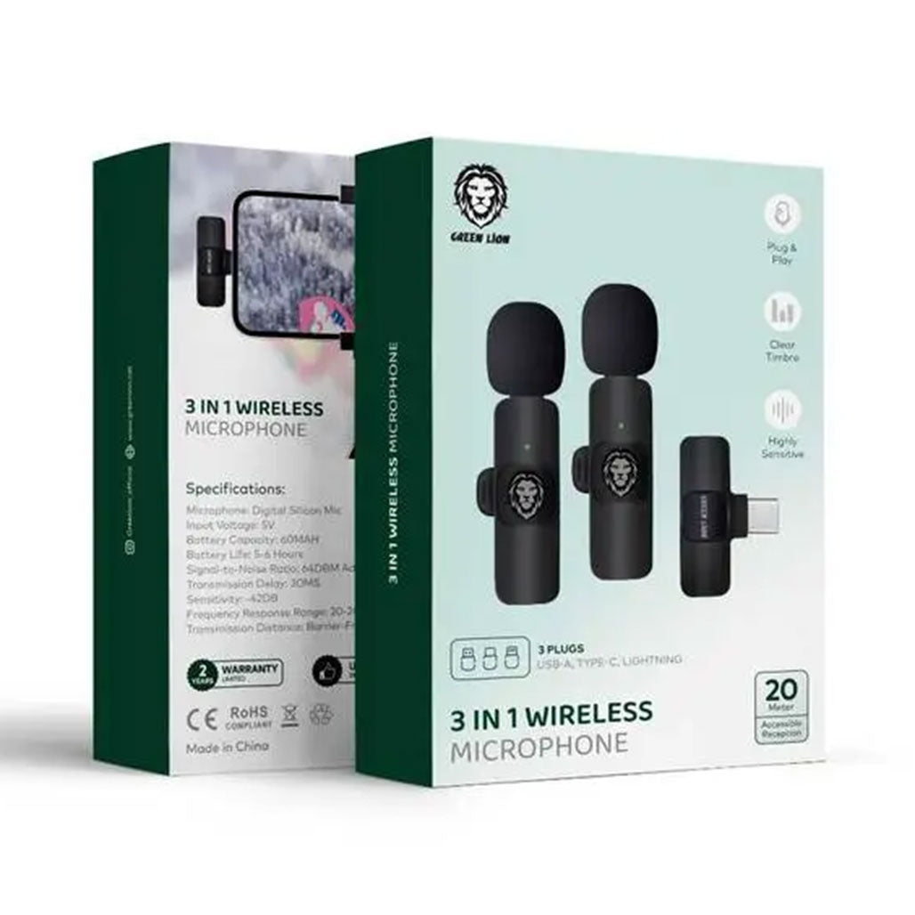 A Photo Of Green Lion GN3WIRMICPBK 3 In 1 Wireless Microphone