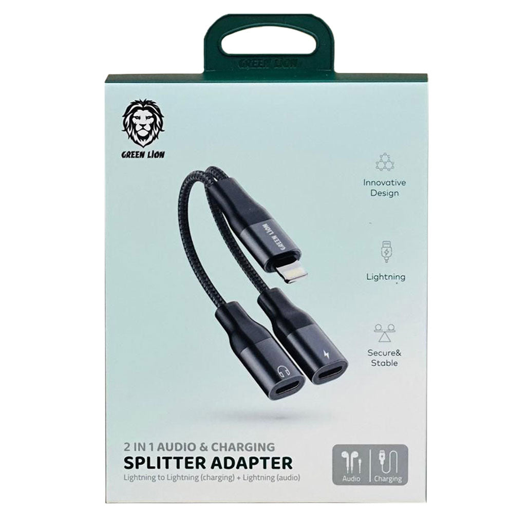 A Photo Of Green Lion 2-in-1 Audio & Charge Lightning Adapter - Male Lightning to Female Lightning