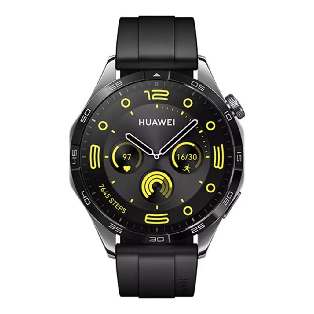 A Photo Of Huawei Watch GT4 46mm Black Fluoroelastomer Strap - Advanced Smartwatch with AMOLED Display