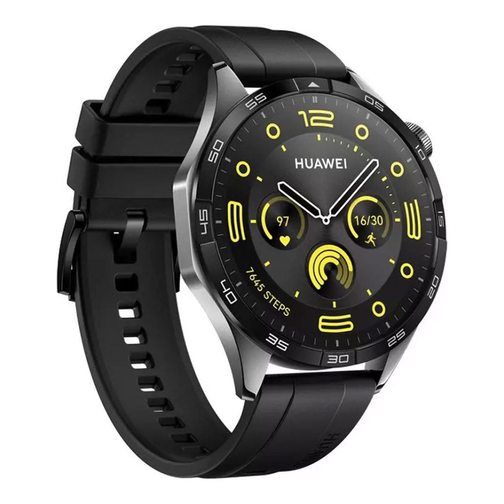 A Photo Of Huawei Watch GT4 46mm Black Fluoroelastomer Strap - Advanced Smartwatch with AMOLED Display