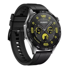 A Photo Of Huawei Watch GT4 46mm Black Fluoroelastomer Strap - Advanced Smartwatch with AMOLED Display