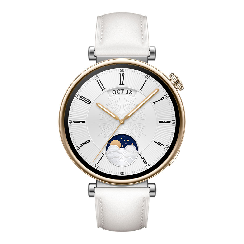 A Photo Of Huawei Watch GT 4 41mm White Leather Strap - Stylish AMOLED Smartwatch with Advanced Fitness Tracking