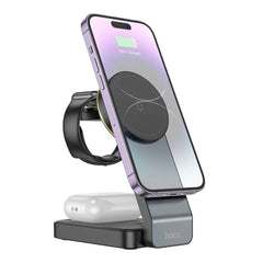 A Photo Of Hoco CQ3 15W Motorcycle Folding 3in1  Magnetic Fast Wireless Charger for Apple