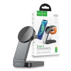 A Photo Of Hoco CQ3 15W Motorcycle Folding 3in1  Magnetic Fast Wireless Charger for Apple