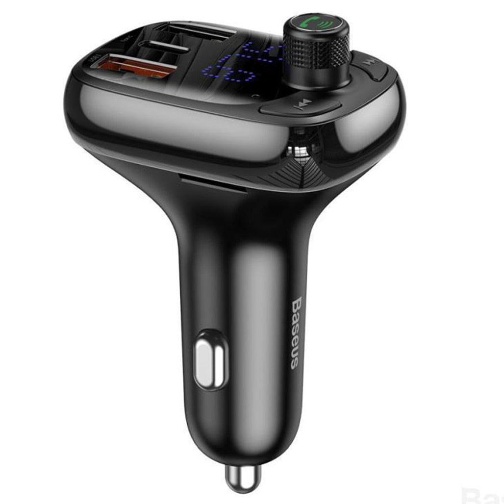 A Photo Of Baseus T-Typed Bluetooth MP3 Charger with Car Holder – Dual USB Fast Charging & Hands-Free Calling