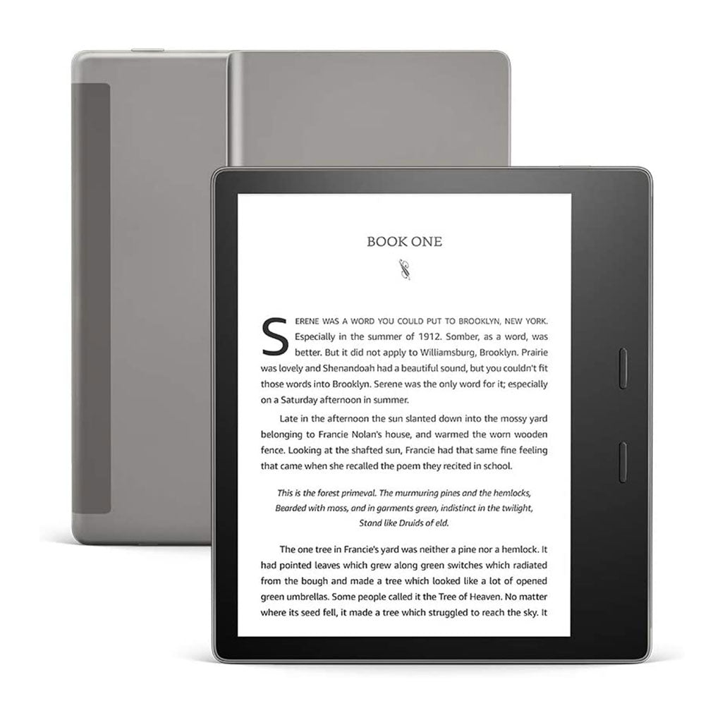 A Photo Of Amazon Kindle Oasis 8GB – 7” E-Reader with Page Turn Buttons, Adjustable Warm Light, Waterproof – Graphite