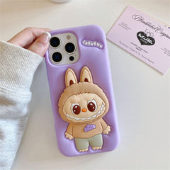 A Photo Of Labubu Shockproof Silicone Case with Stand for iPhone 16 Pro