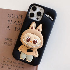 A Photo Of Labubu Shockproof Silicone Case with Stand for iPhone 16 Pro