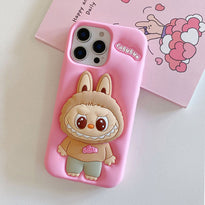 Labubu Shockproof Silicone Case with Stand for iPhone 16 Pro