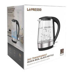 A Photo Of LePresso 360 Transparent Quick-Boil Glass Kettle - 1.7 Liter Capacity, 360° Rotation Base, Boil Dry Protection