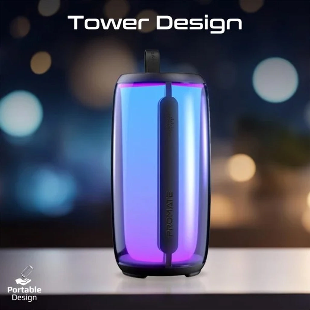 A Photo Of Promate LumiTower True Wireless Bluetooth v5.3 HD Speaker | RGB Lights & 3-Way Connectivity