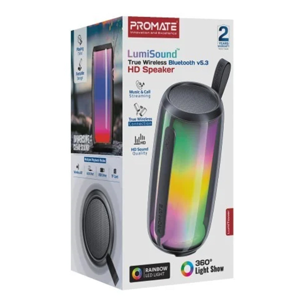 A Photo Of Promate LumiTower True Wireless Bluetooth v5.3 HD Speaker | RGB Lights & 3-Way Connectivity