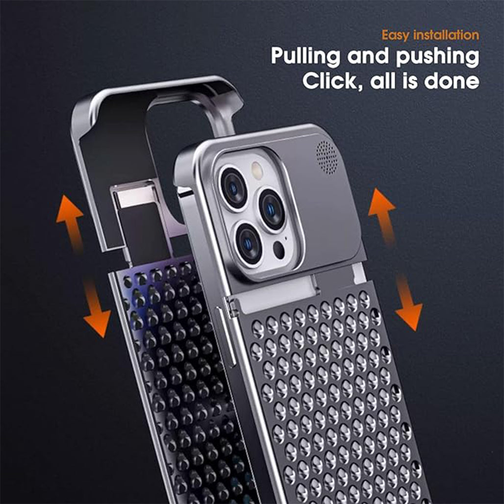A Photo Of Metal Heat Dissipation Phone Case For iPhone 15 Pro/15 Pro Max- Silver