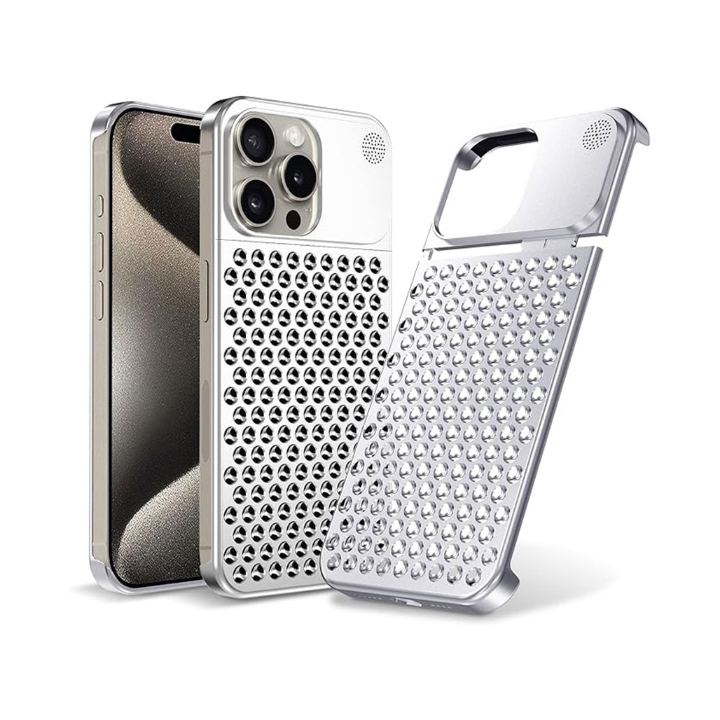 A Photo Of Metal Heat Dissipation Phone Case For iPhone 15 Pro/15 Pro Max- Silver