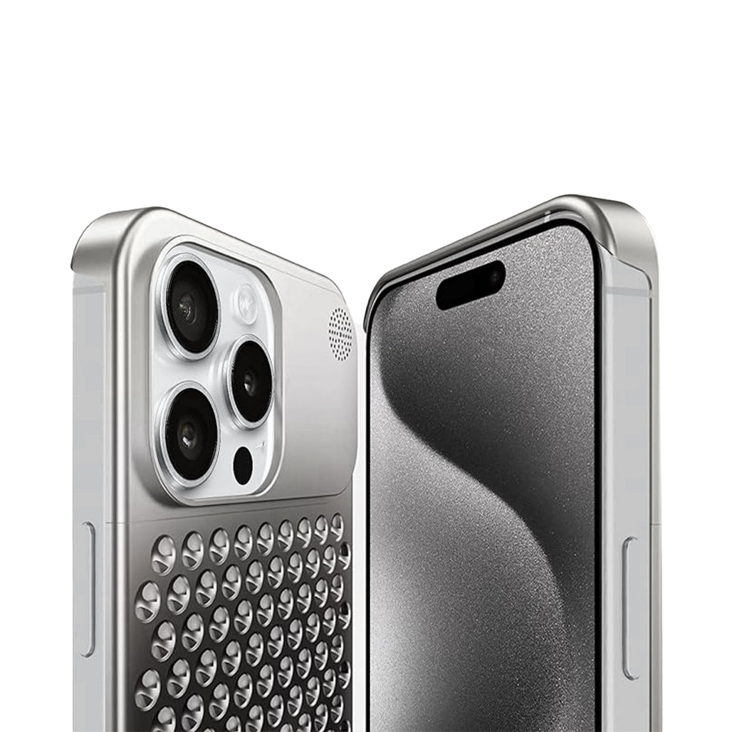 A Photo Of Metal Heat Dissipation Phone Case For iPhone 15 Pro/15 Pro Max- Silver