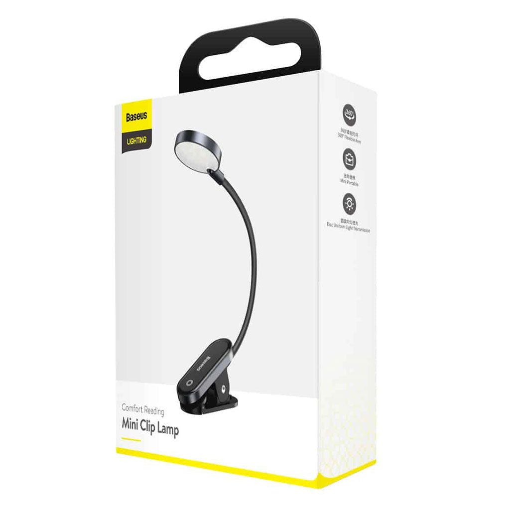 A Photo Of Baseus Comfort Reading Mini Clip Lamp - Dark Gray, 3W, 400mAh Battery