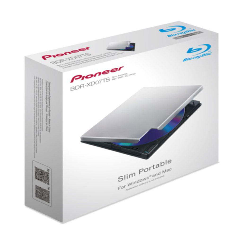 A Photo Of Pioneer BDR-XD07TS 6x Slim Portable USB 3.0 BD/DVD/CD Burner. Supports BDXL™ And M-Disc™ Format. Super Lightweight. USB Bus Powered.