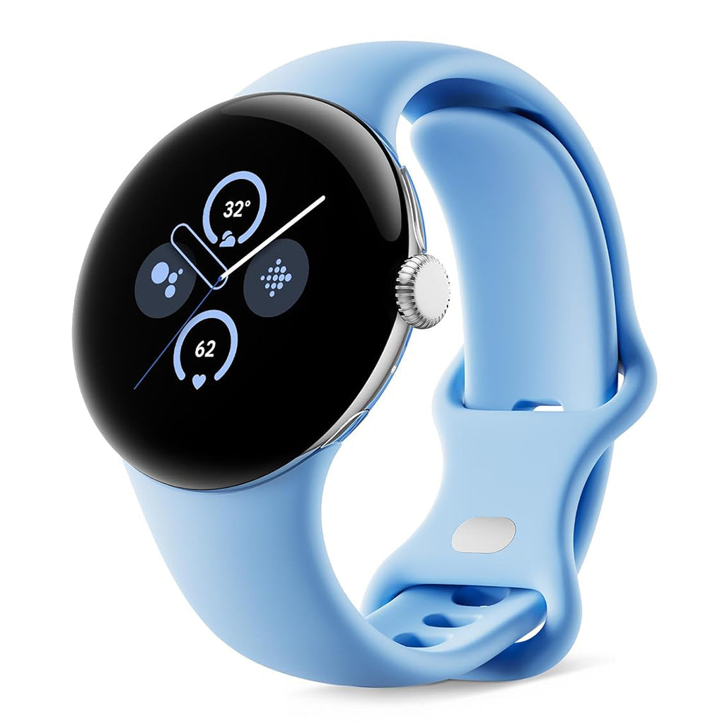 A Photo Of Google Pixel Watch 2 - Polished Silver Aluminum Case / Bay Active Band