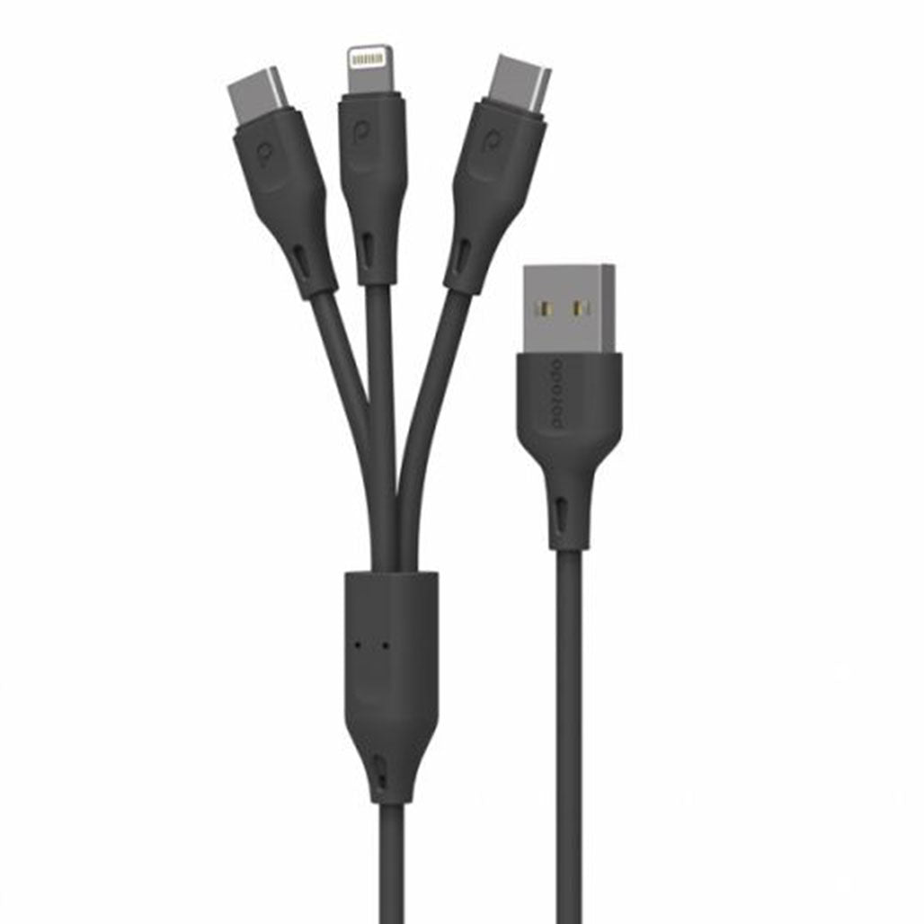 A Photo Of Porodo 3in1 USB Cable Lightning and Type-C - Durable Fast Charge and Data Cable