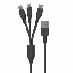 A Photo Of Porodo 3in1 USB Cable Lightning and Type-C - Durable Fast Charge and Data Cable