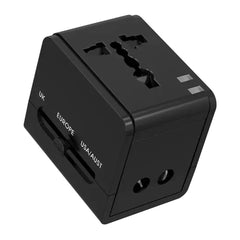 A Photo Of Porodo Blue Dual USB-A Universal Travel Adapter - Black