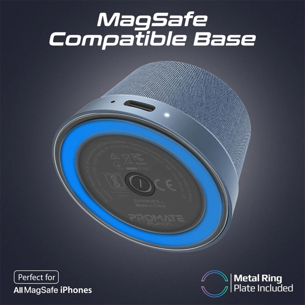 A Photo Of Promate Punch Mini Bluetooth Speaker with MagSafe Compatibility – 3W Portable Speaker in Navy