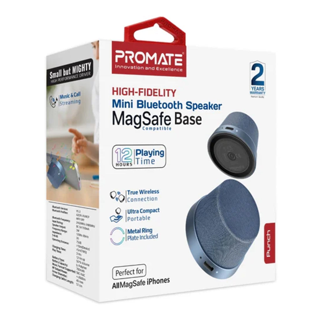 A Photo Of Promate Punch Mini Bluetooth Speaker with MagSafe Compatibility – 3W Portable Speaker in Navy