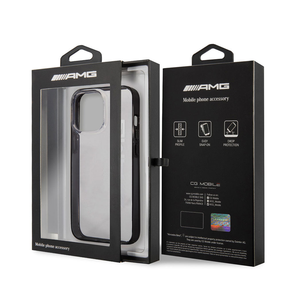 A Photo Of AMG PC Transparent Hard Case With Black Matte TPU Rim For iPhone 14 Pro