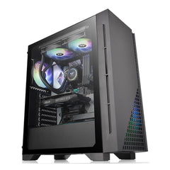 A Photo Of Thermaltake H330 Tempered Glass Mid-Tower Chassis – Sleek Black Design, Superior Cooling, and Versatile Expansion
