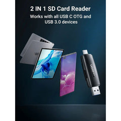A Photo Of UGREEN CM304 2-in-1 USB 3.0 & USB-C SD Card Reader