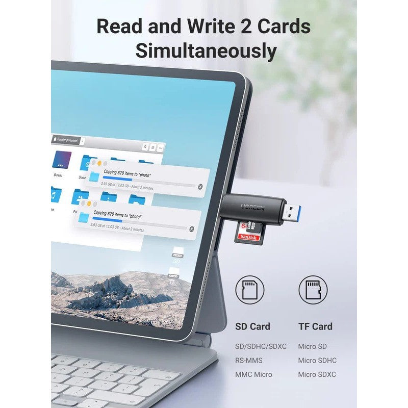 A Photo Of UGREEN CM304 2-in-1 USB 3.0 & USB-C SD Card Reader