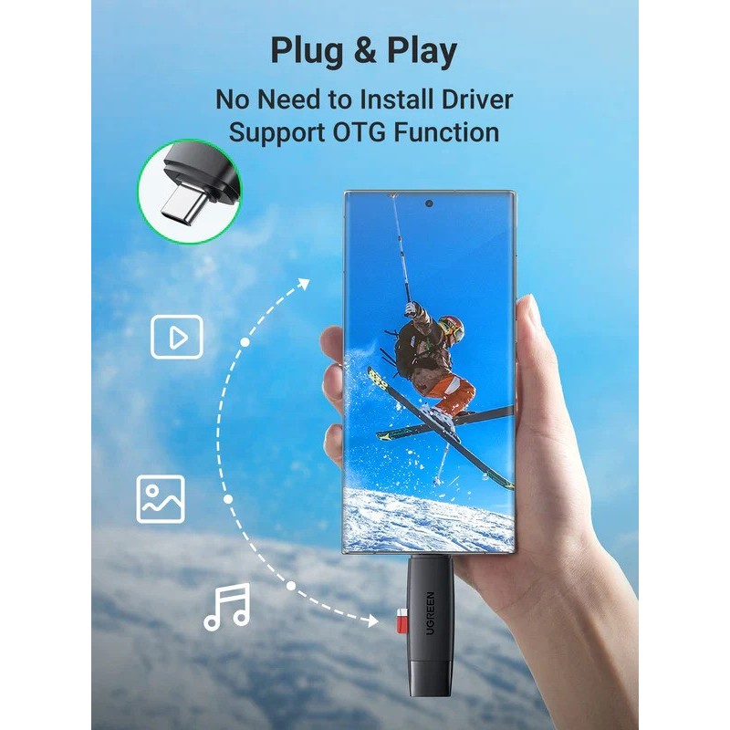 A Photo Of UGREEN CM304 2-in-1 USB 3.0 & USB-C SD Card Reader